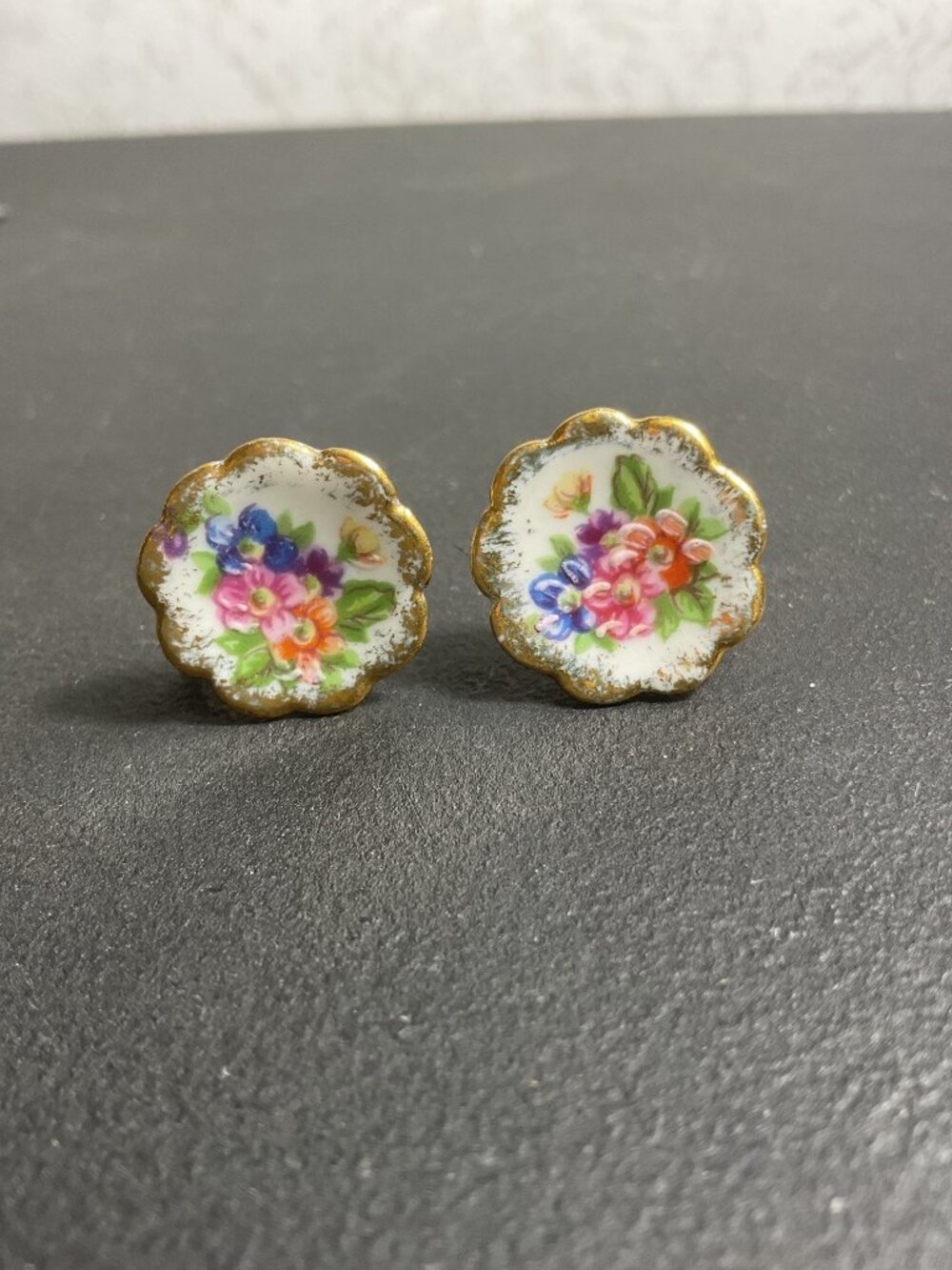 Vintage Limoges Miniature Plate Earrings Porcelain Floral Coquette Cottagecore
